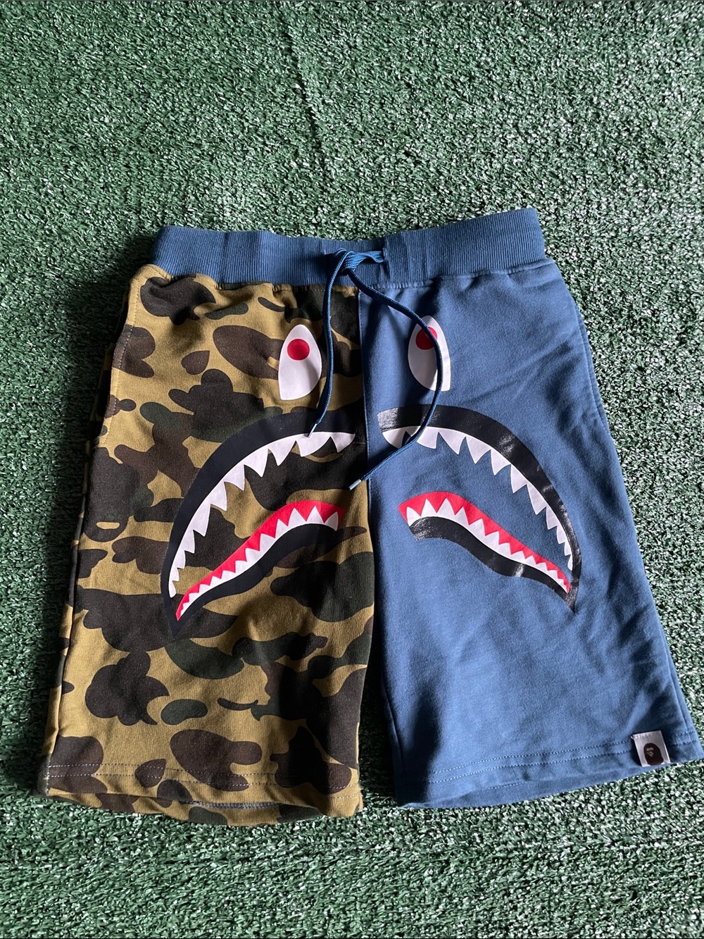 BAPE Youth Small Split Shark Camo Blue Shorts A Bathing Ape Streetwear